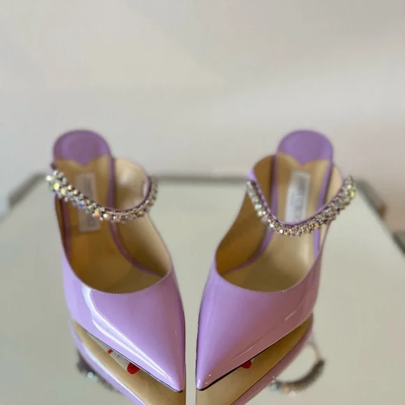 New JIMMY CHOO Bing 100 Lilac crystal-embellished patent-leather mules $1,095 - Picture 10 of 14